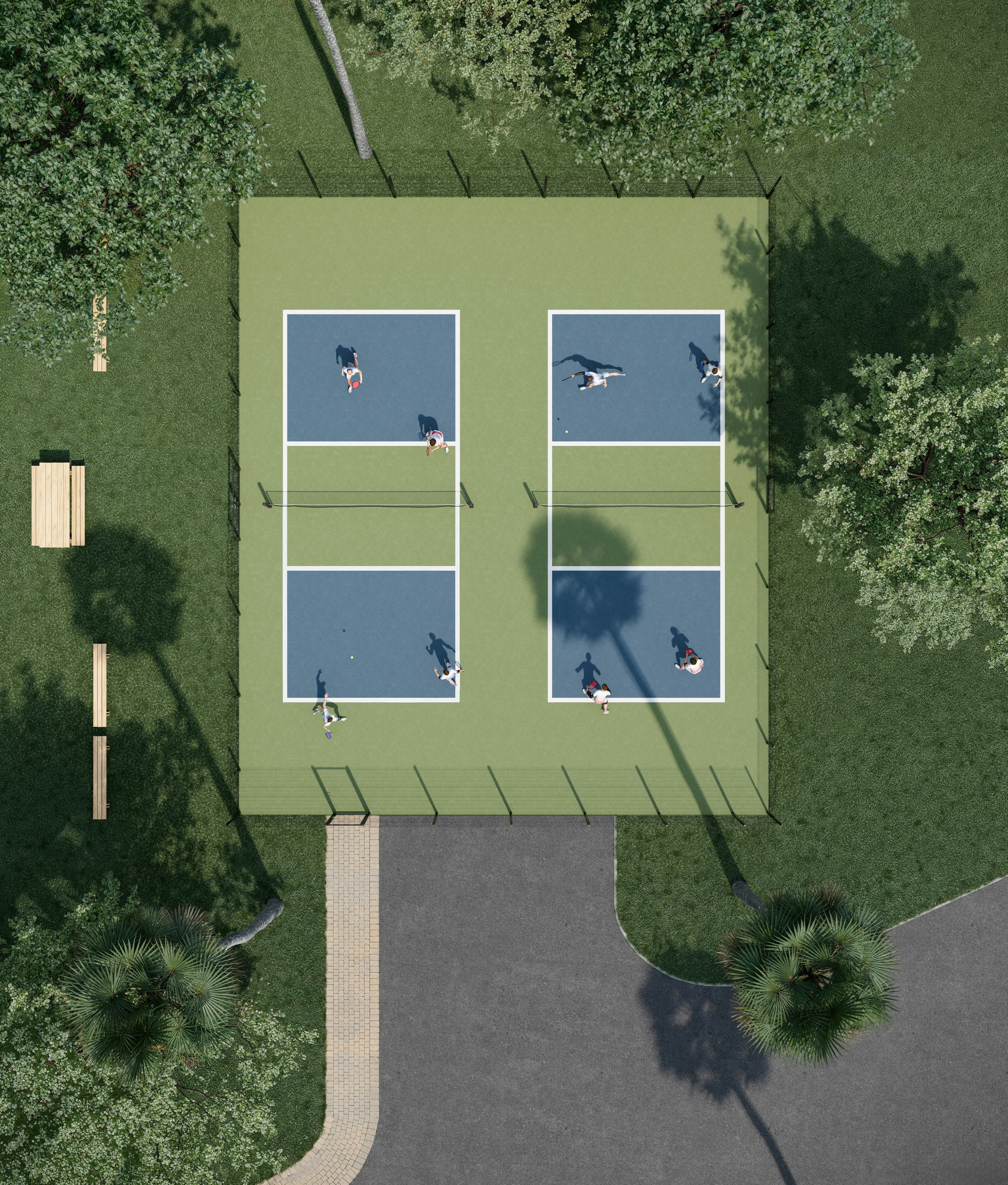 Aerial court lines and players